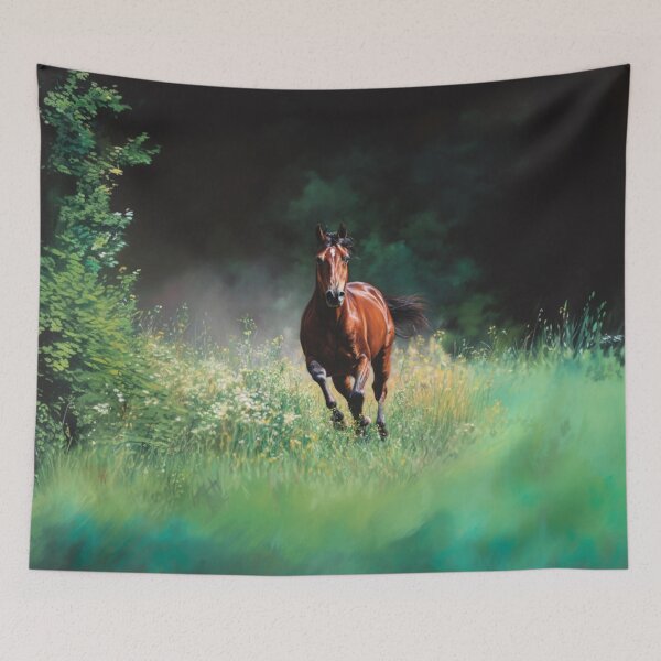 Item preview, A majestic Arabian horse galloping through a vibrant green meadow Horses in Motion designed and sold by CDC40.