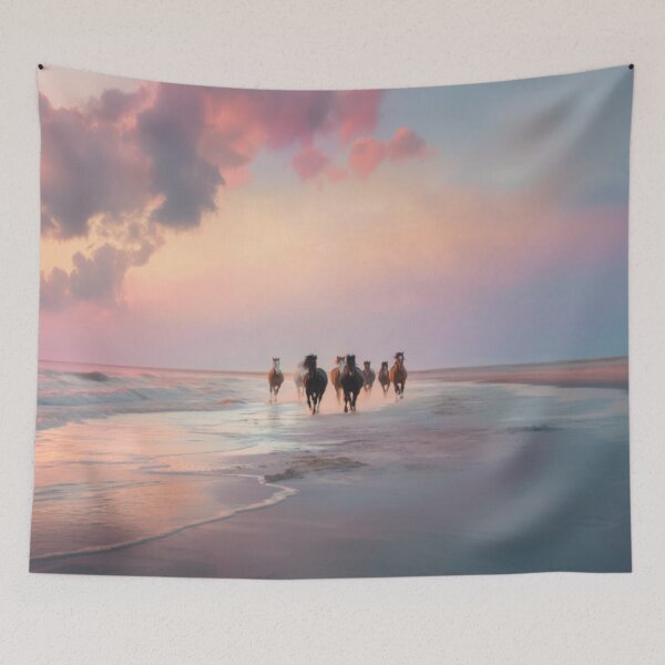 Item preview, A group of wild mustangs running freely across a sandy beach Horses in Motion designed and sold by CDC40.