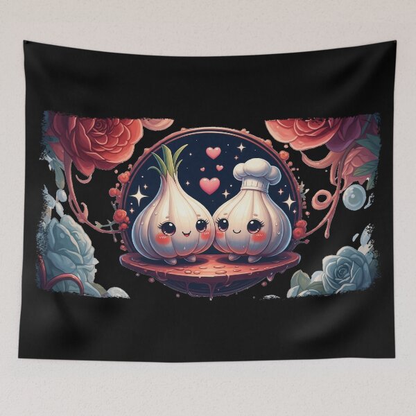 Item preview, Kawaii Garlic Love Couple – Cute Romantic Food Design designed and sold by Paulina Vanlife.