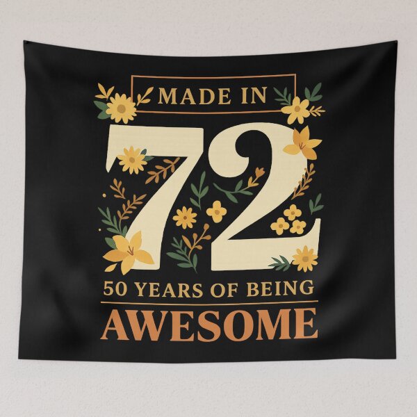 Item preview, Made in 1972 Vintage Floral Design – 50 Years of Being Awesome Birthday Gift  designed and sold by DrawHandArt.
