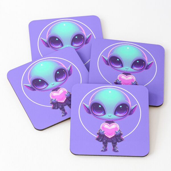 Item preview, Kawaii Neon Alien Holding Pink Heart - Space Love designed and sold by AOG-DESIGNS.