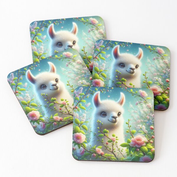 Item preview, Fluffy White Llama Portrait Among Spring Blossoms designed and sold by EmeraldeaArt.