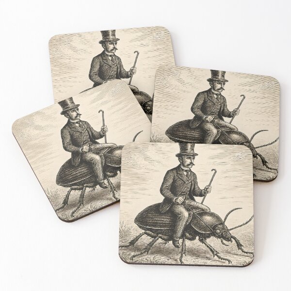 Item preview, Victorian Gentleman Riding a Giant Beetle – Surreal Vintage Illustration designed and sold by Geafixy.