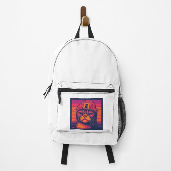 Item preview, Grumpy Synthwave Cat in Beanie designed and sold by threeABinks.