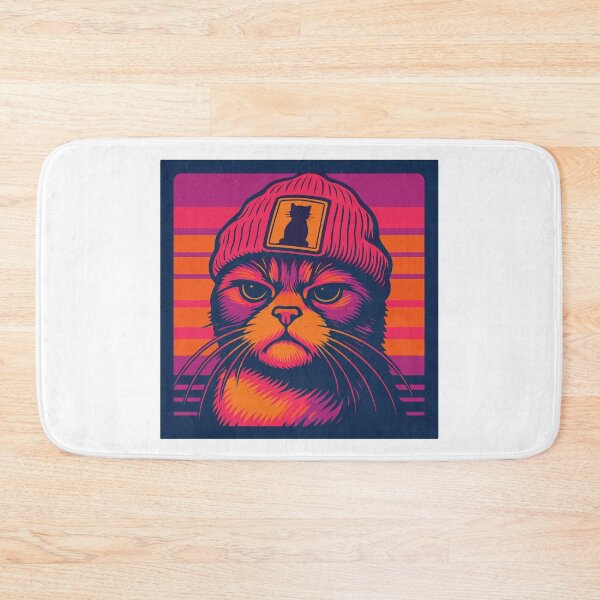 Item preview, Grumpy Synthwave Cat in Beanie designed and sold by threeABinks.