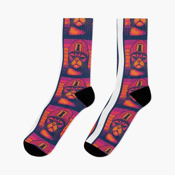 Item preview, Grumpy Synthwave Cat in Beanie designed and sold by threeABinks.