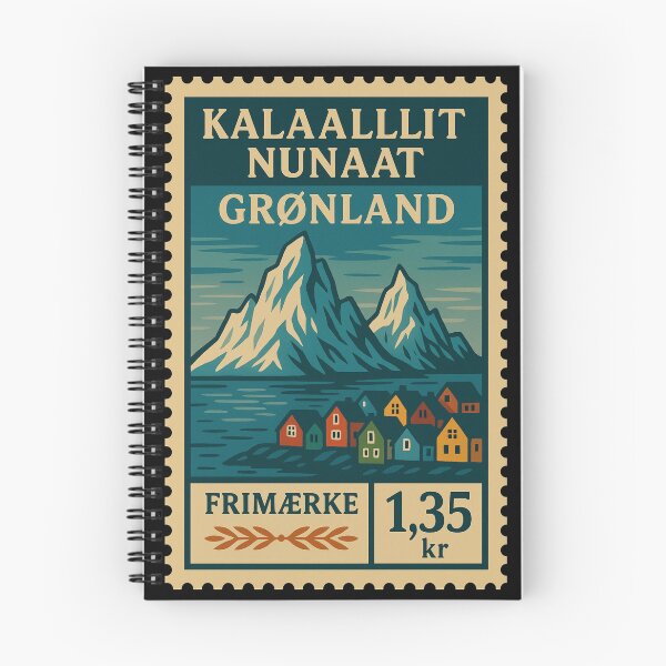 Item preview, Vintage Greenland Postage Stamp – Arctic Mountains and Colorful Houses Retro Design designed and sold by Travellerz.