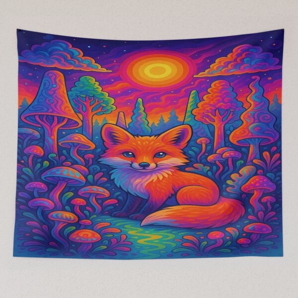 Item preview, Psychedelic Fox – Vibrant Neon Forest Art | Colorful Fantasy Illustration by Print Art Deluxe designed and sold by ART PRINT DELUXE STUDIO.