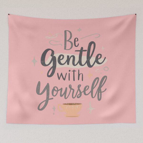 Item preview, Be Gentle With Yourself Mug Design | Cozy Self Care Quote | Cute Mental Health Affirmation | Aesthetic Tea Cup Graphic | Comforting Kindness Shirt Sticker designed and sold by WovennDesigns.