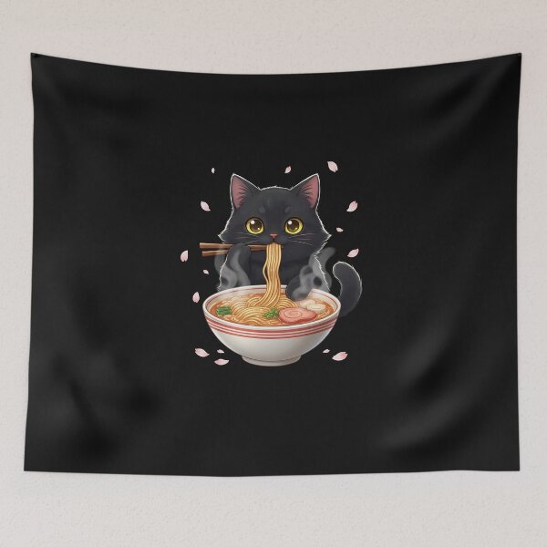 Item preview, Kawaii Cat Eating Ramen Noodles Funny Anime Gift Girls Teens  designed and sold by MOHITSALVI.