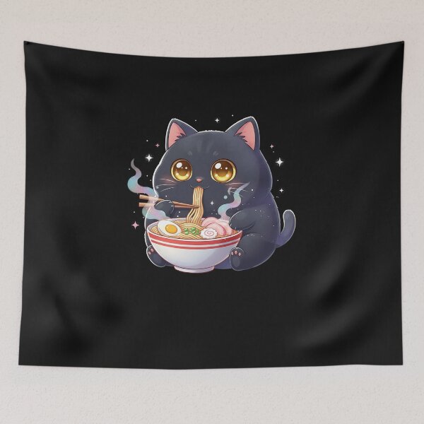 Item preview, Kawaii Japanese Cat Funny Cat Eating Ramen Japanese Noodles  designed and sold by TalalosART.