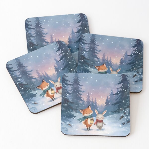 Item preview, Little Fox and Bunny Share a Winter Lantern Walk designed and sold by WildlifeWhimsy.