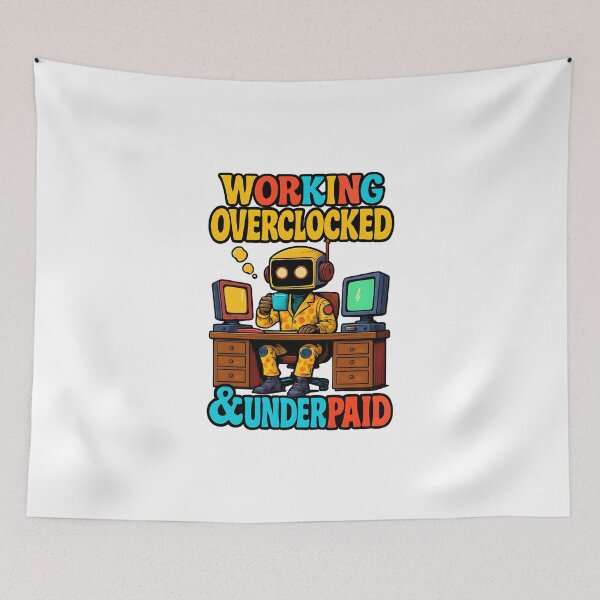 Item preview, Overclocked & Underpaid - Glitch Core AI Burnout  designed and sold by Dazzle-Sizzle.