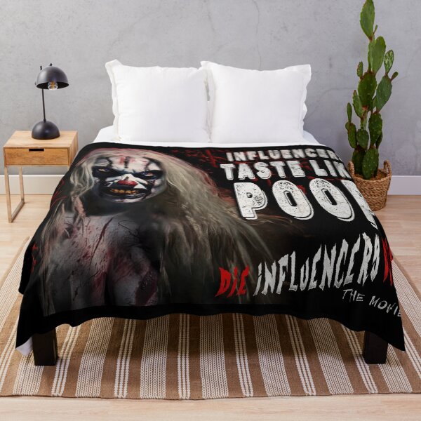 Item preview, Horror Clown T‑Shirt – “Influencers Taste Like Poop” Scary Clown Graphic Tee, Dark Humor Halloween Shirt designed and sold by Psychoactive Circus Merch.