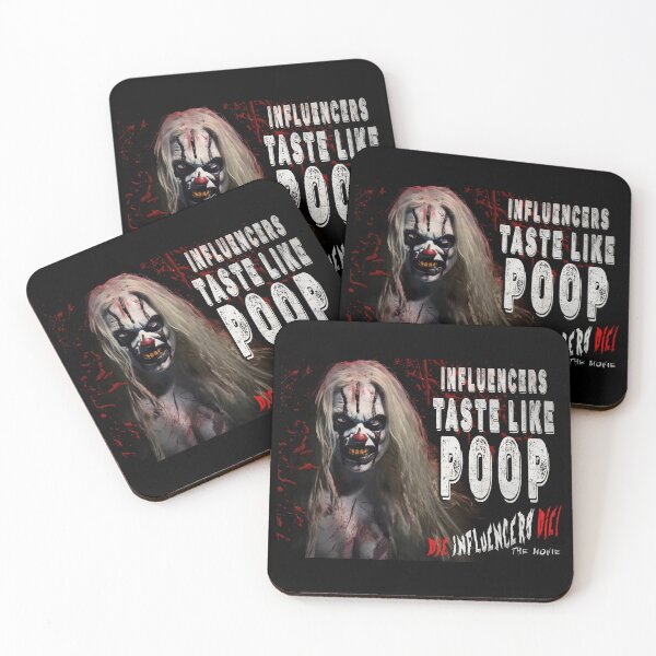 Item preview, Horror Clown T‑Shirt – “Influencers Taste Like Poop” Scary Clown Graphic Tee, Dark Humor Halloween Shirt designed and sold by Psychoactive Circus Merch.