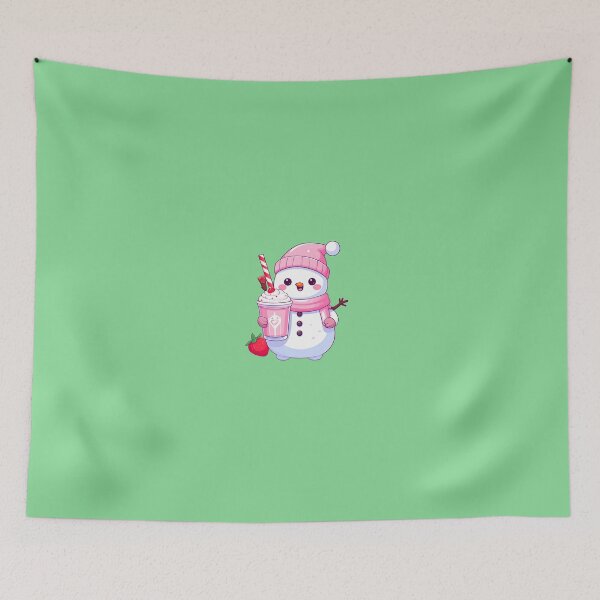 Item preview, Adorable Kawaii Snowman with Pink Beanie and Strawberry Milkshake designed and sold by AOG-DESIGNS.