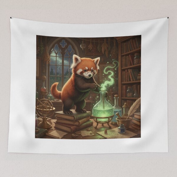 Item preview, Red Panda Alchemist – Cute Magic Scientist Animal Art – Fantasy Cottagecore Academia Design designed and sold by MadeByACJ.