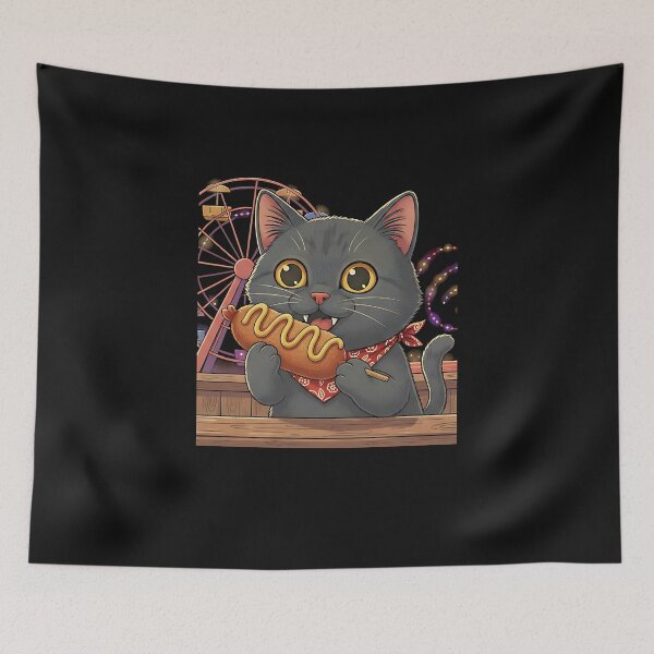 Item preview, Retro Black Cat Poster With Corn Dog And Fair Ferris designed and sold by facegm.