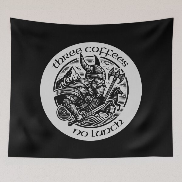 Item preview, Three Coffees No Lunch Viking Meme designed and sold by AESTHETISCAPES.