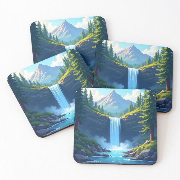 Item preview, Tall bright blue water fall running down a mountain  designed and sold by BDLdesigns.