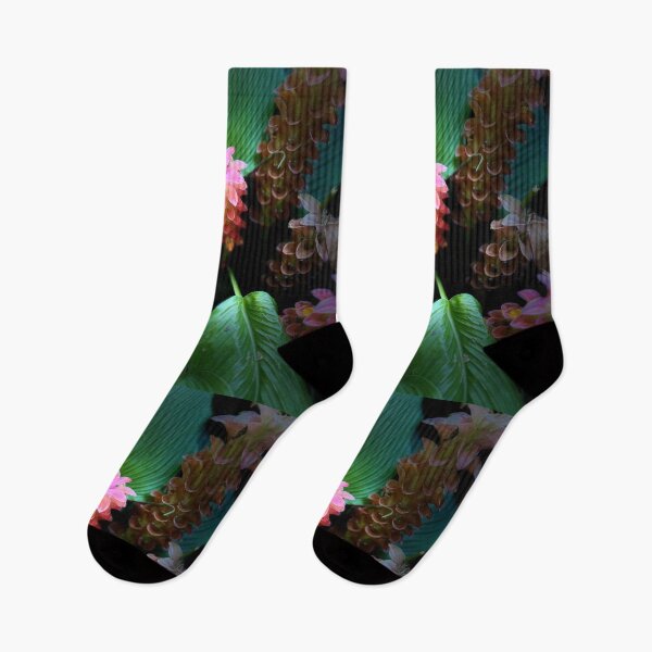 Item preview, Pink Tropical Flower with Lush Green Leaves designed and sold by TrisaThyme.