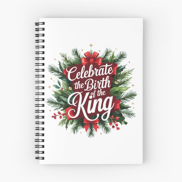 Item preview, "Celebrate the Birth of the King" Christmas Wreath Logo | Watercolor Ribbon and Pine Design designed and sold by Gahyl7.