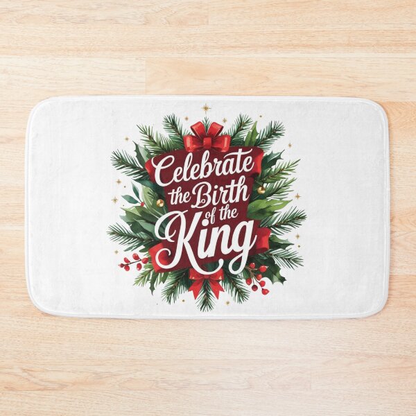 Item preview, "Celebrate the Birth of the King" Christmas Wreath Logo | Watercolor Ribbon and Pine Design designed and sold by Gahyl7.