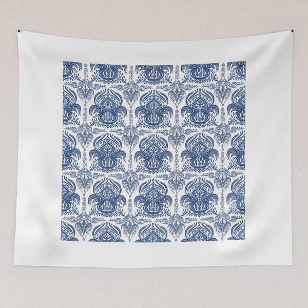 Item preview, Ikat pattern textile on blue base. designed and sold by Dechaphopearsri.