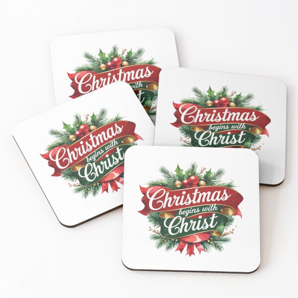 Item preview, "Christmas Begins with Christ" Logo | Watercolor Ribbon Banner and Pine Wreath Design designed and sold by Gahyl7.