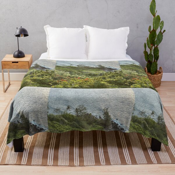 Item preview, Ocean Cliffs with Tropical Greenery and Red Blossoms designed and sold by TrisaThyme.