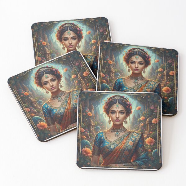 Item preview, Portraits that celebrate the strength, beauty, or traditional/contemporary attire of Indian women, sometimes with a surreal or maximalist touch. designed and sold by DrmartDesigns.