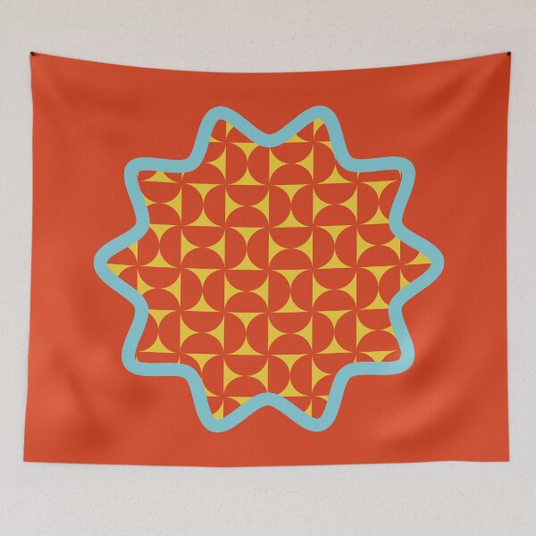 Item preview, Midcentury Modern Star Geometric Shapes Abstract Pattern in Teal Vermillion designed and sold by nineFlorals.