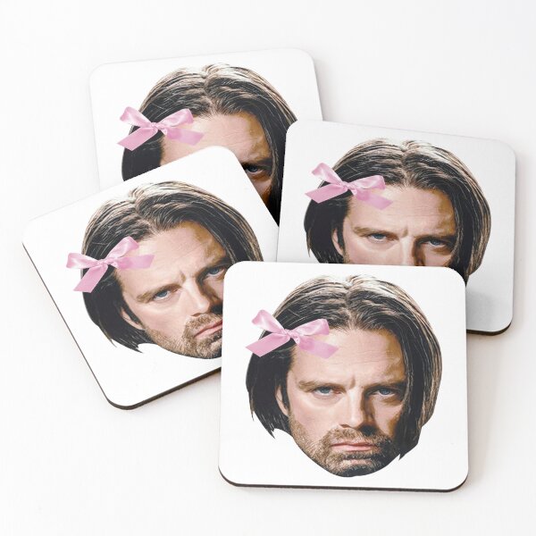 Item preview, Bucky Barnes Sebastian Stan Cute Head Pink Bow Sticker designed and sold by drianacore.