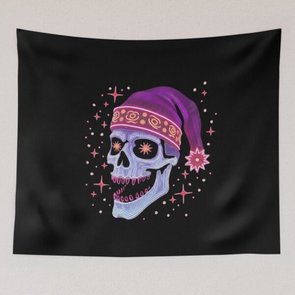 Item preview, Neon Christmas Skull in Santa Hat  designed and sold by UniqueCharms.