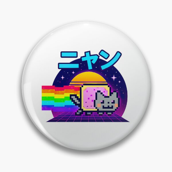 Artikelvorschau, Nyan Cat, Neon Grid Retro Aesthetic, Nyan geschrieben in japanischen Katakana-Zeichen entworfen und verkauft von graphic-genie.