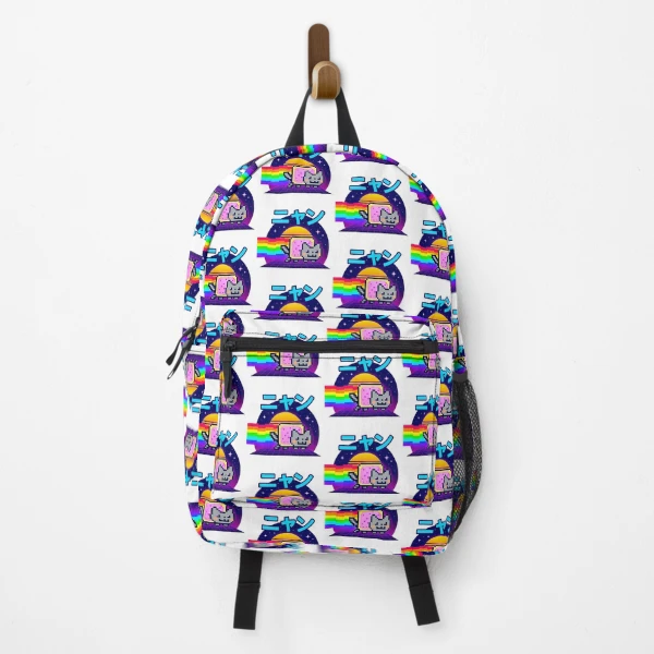 Nyan Cat, Neon Grid Retro Aesthetic, Nyan written in Japanese