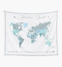 Adventure Awaits World Map in Teal Tapestry