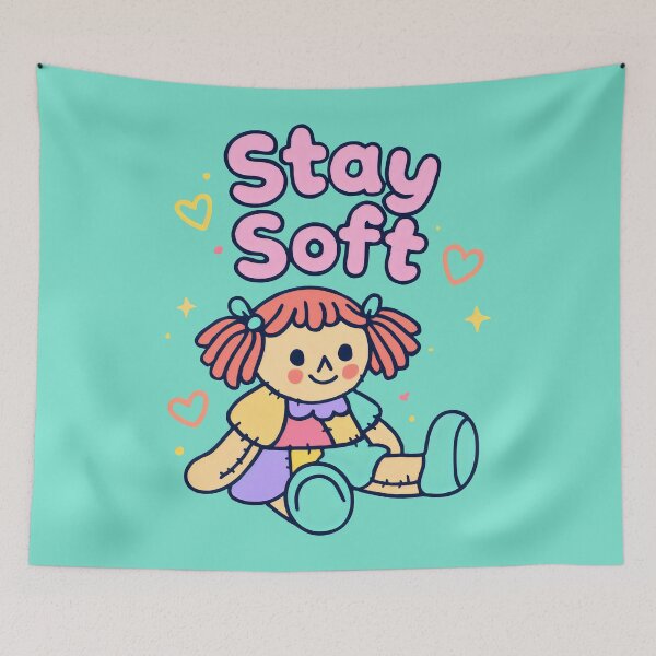 Item preview, Colorful Rag Doll Surrounded by Playful Icons and a Message of Softness designed and sold by SplashTastic.