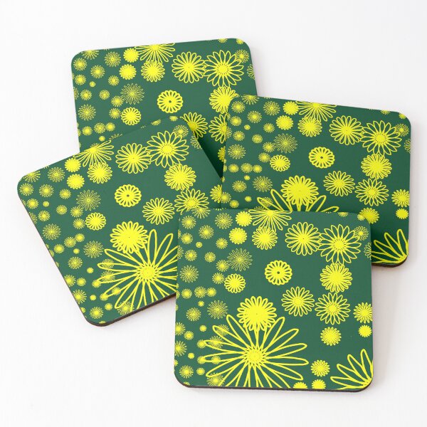 Item preview, floral pattern, yellow flowers, green background,  designed and sold by Natty future of the world .