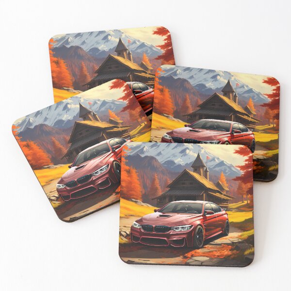 Item preview, Sports Sedan Parked By Rustic Chalet And Snowy Mountains designed and sold by RevUpDesign.