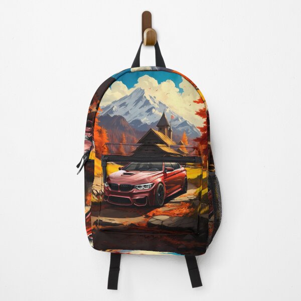 Item preview, Sports Sedan Parked By Rustic Chalet And Snowy Mountains designed and sold by RevUpDesign.
