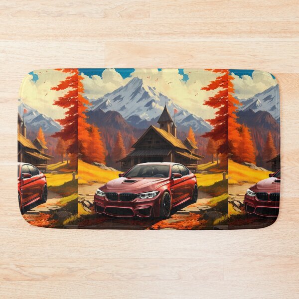 Item preview, Sports Sedan Parked By Rustic Chalet And Snowy Mountains designed and sold by RevUpDesign.