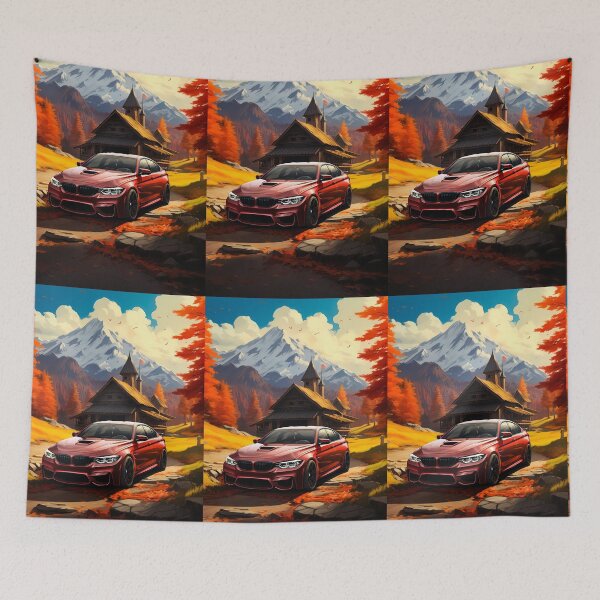 Item preview, Sports Sedan Parked By Rustic Chalet And Snowy Mountains designed and sold by RevUpDesign.