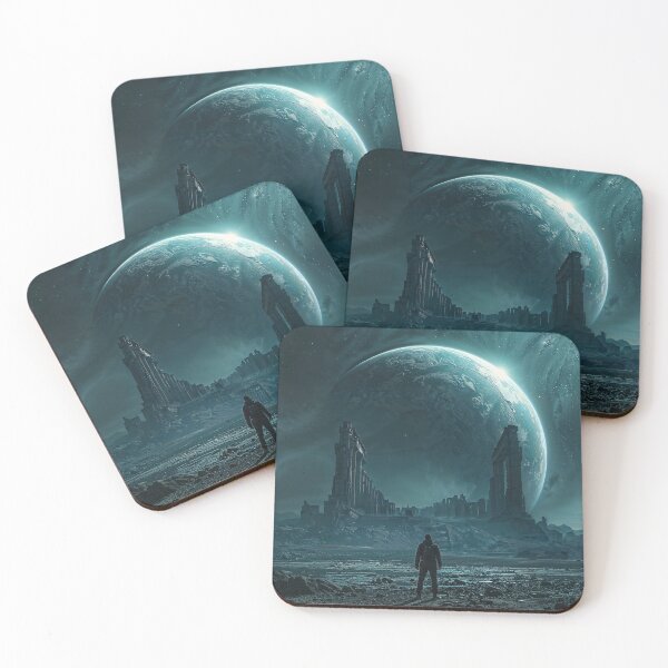 Item preview, Lone Explorer on Alien Planet with Ruins and Moon designed and sold by AI-Agent-Zero.