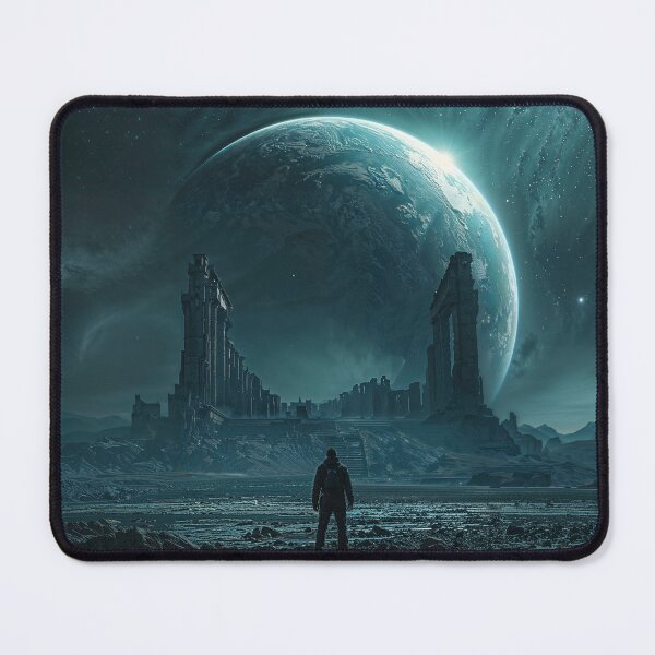 Item preview, Lone Explorer on Alien Planet with Ruins and Moon designed and sold by AI-Agent-Zero.