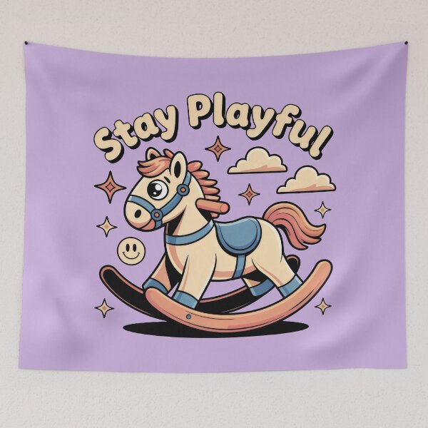 Item preview, Pastel-Colored Rocking Horse with Uplifting Message and Childlike Decorative Touches designed and sold by SplashTastic.