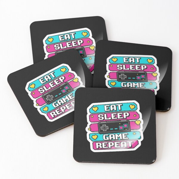 Artikelvorschau, „Eat Sleep Game Repeat“-Aufkleber – Retro-Gamer-Laptop-Aufkleber entworfen und verkauft von DigiVerse Studio.