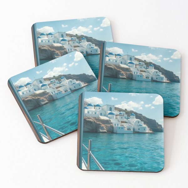 Item preview, Iconic Greek Island Church | White Washed Village with Blue Domes and Turquoise Sea designed and sold by Jade Ado.