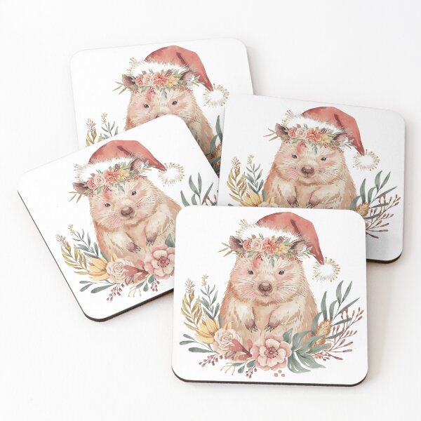 Item preview, Australian Christmas Wombat with Santa Hat and Native Flowers designed and sold by Wennebabs.