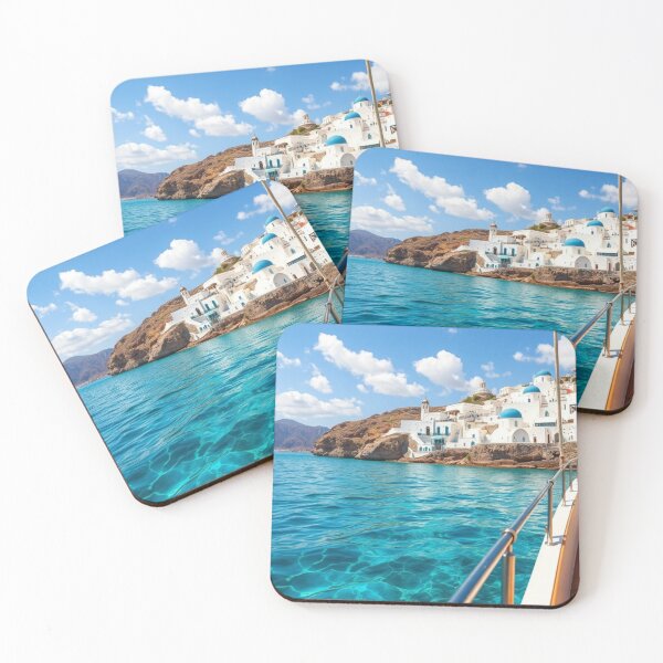 Item preview, Arriving in Greece | Coastal Village on a Cliff with Turquoise Water and Bright Blue Sky designed and sold by Jade Ado.